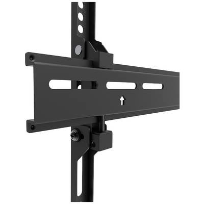 Black metal mounting bracket with vertical rails and mounting elements, arrow pointing upwards. Likely used for wall mounting.