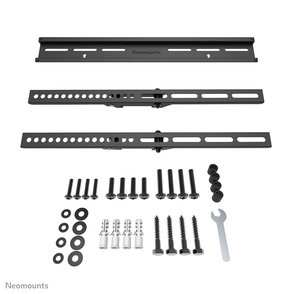 'Neomounts Mounting Kit' for TV bracket, including screws, wall plugs, Allen key and mounting rails.