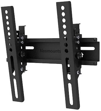 Black TV wall mount with tilting and adjustable arms, suitable for various screen sizes, against a white background.