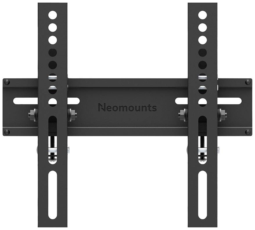 Adjustable TV wall mount in black metal with multiple fixing holes for flexible adaptation to different screen sizes.