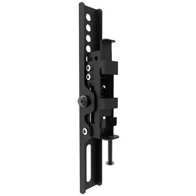 Black metal mounting bracket with multiple holes and adjustment screws, designed for surface mounting.
