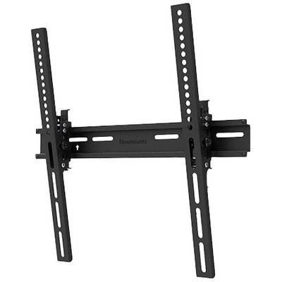 Black, tilting TV wall mount with adjustable arms and mounting holes. Suitable for flat screens.