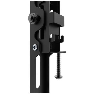Black metal bracket with screw and fixing bolt, suitable for mounting objects on vertical surfaces.