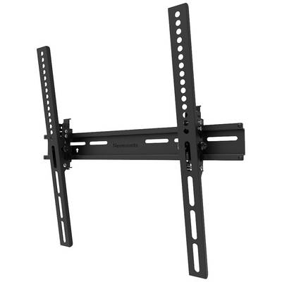 A black, adjustable TV wall mount with multiple fixing holes. Suitable for flat screens.