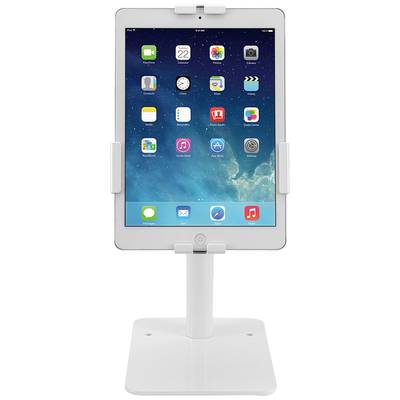 Tablet on a white stand, displaying the home screen with app icons. Main focus on the presentation and usability of the tablet.