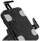 Black smartphone holder with four grey pads at the corners and adjustable clamps on the sides, positioned vertically.