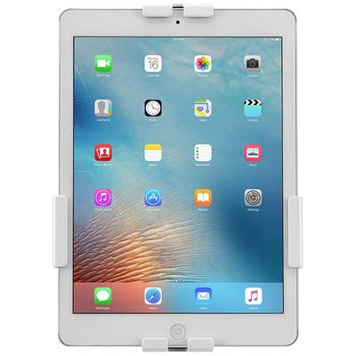 Tablet with home screen, various app icons such as calendar, photos, camera, and settings are visible. Device in a stand.