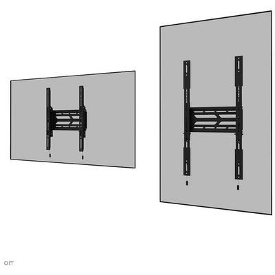Illustration of a wall mount for flat-screen displays, showing mounting example from front and side view.