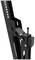 'Close-up of a black, adjustable metal stand with holes and screws. Used for height adjustment of mounted objects.'