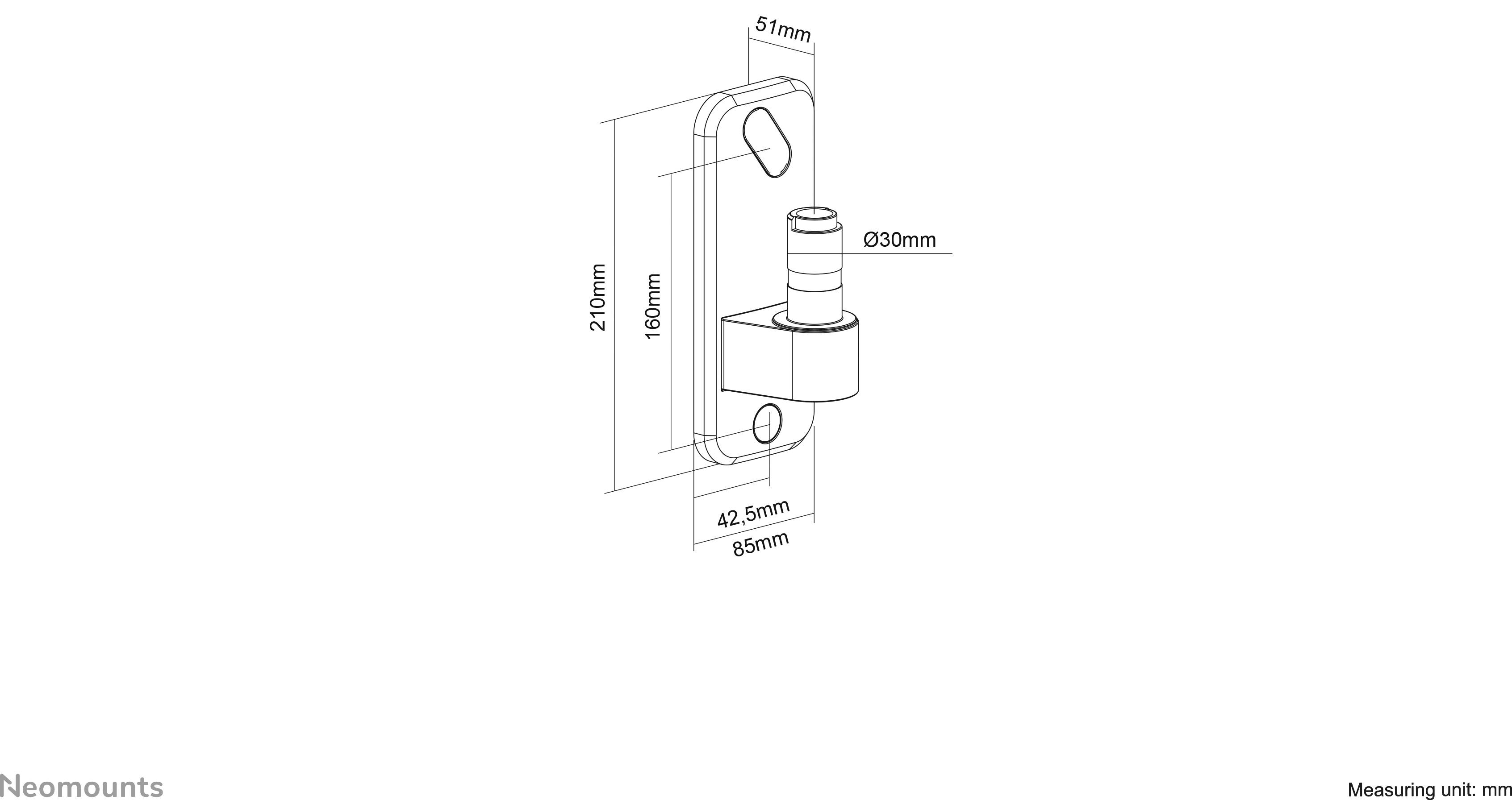 Technical Drawing of a Wall Bracket with Dimensions: Height 210 mm, Width 51 mm, Depth 95 mm. Additional specific measurements are marked.