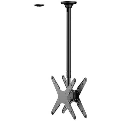 TV ceiling mount, height-adjustable, black, with pivoting plate and cable management system. Suitable for multiple screen sizes.