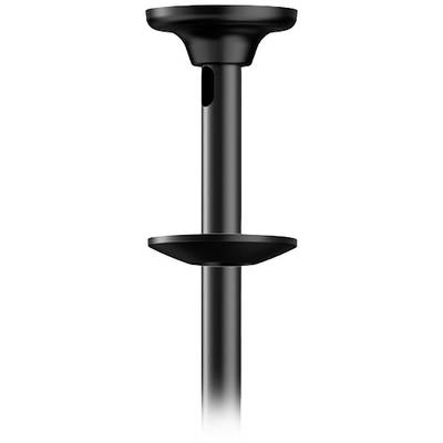 A black, vertical metal rod with two round discs; possibly part of a piece of furniture or technical device.