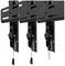 Close-up of three mounting brackets with black adapter plates and adjustable suspension systems, suitable for vertical installations.
