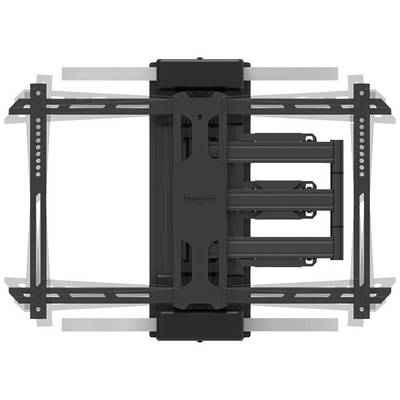 TV wall mount in black, mounted in extended position. Movable arms for screen adjustment are visible.