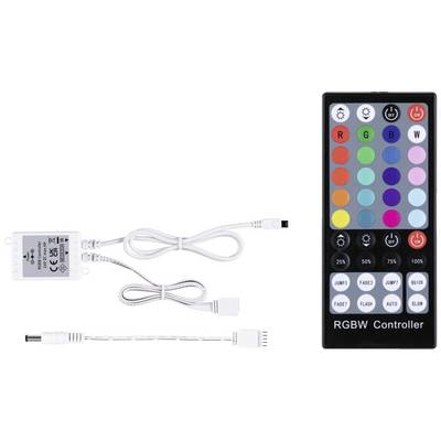 RGBW Lighting Control with Remote. The remote control features colourful buttons for selecting different light colours and modes.
