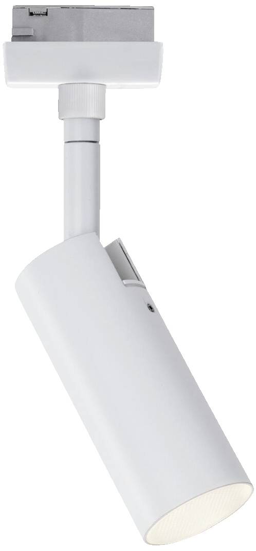 White cylindrical ceiling light with adjustable head, suitable for accent lighting in modern interiors.