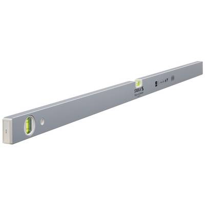 Spirit level with two vials, one horizontal and one vertical, for precise alignment and measurement. Grey casing.