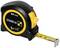 Black and yellow measuring tape by Stabila, Model BM 100, with a length of 5 metres. The tape measure is partially extended.