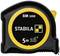 A measuring tape with the inscription 'STABILA BM 100, 5 m, 16°'. Predominantly black with yellow accents.