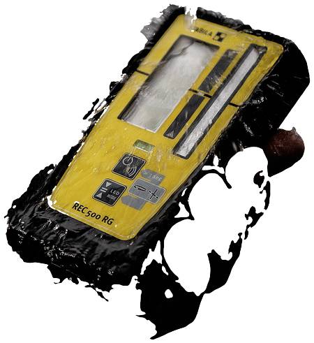 A yellow, electronic handheld device depicted in an irregular black casing. It appears to resemble a construction or measuring instrument.