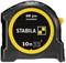 Black and yellow measuring tape by Stabila, model BM 300, with a length of 10 metres.