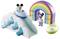 Two Disney characters are playing with colourful toys, including a cloud-shaped slide and a rainbow bridge.