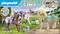 'Playmobil Horses of Waterfall' Set: Three horses with accessories on a green meadow, children in riding attire, mountain landscape in the background.