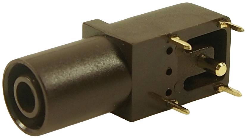 An adapter with a cylindrical plug housing and multiple golden pins for electrical connections.