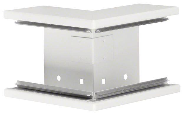 White, L-shaped metal connection, specifically designed for stair treads.