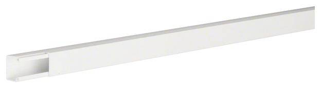 A white rectangular cable trunking, long in shape, used for organising and concealing cables in interior spaces.