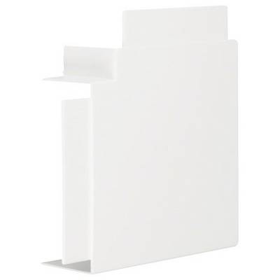 A white, rectangular plastic component with a lateral opening, potentially part of an assembly system or cover.
