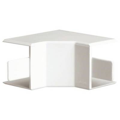 White, triangular shelf bracket with rounded corners, suitable for space-saving mounting in room corners.