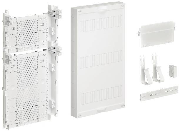 'Fibre optic distribution box with cover plate and mounting accessories. Suitable for efficient organisation and protection of fibre optic cables.'
