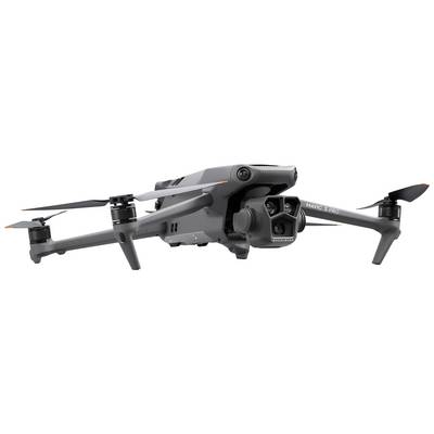Grey drone with four propellers and a camera at the front, model name 'Mavic 3 Pro', hovering in the air.