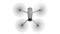 Drone in flight viewed from above, with four rotating propellers evenly distributed around the body in the centre.