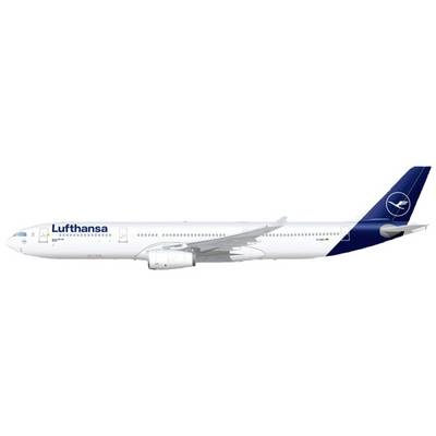 A Lufthansa Airbus, painted white with a blue tail fin, is positioned sideways on a runway.