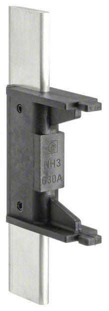 NH3 630A fuse holder, vertically mounted; black holder with two metal plates on the sides. Suitable for electrical fuses.