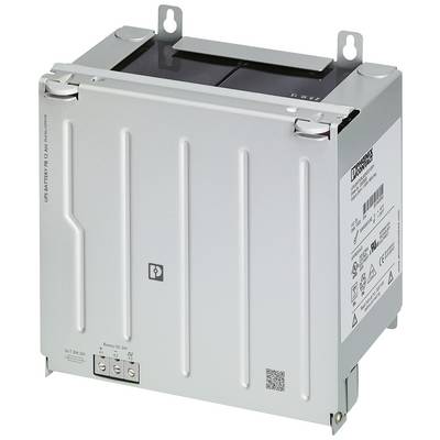 A rectangular metal box with technical stickers and connections on its underside. Could be an electrical power supply device.