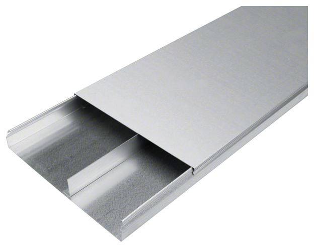 Silver-coloured, rectangular metal profile commonly used in construction projects as a connecting or supporting element.