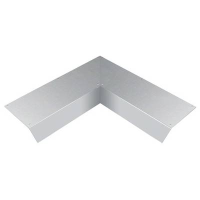 Metallic L-shaped corner bracket, shiny, with screw holes at the corners. Suitable for furniture or construction applications.
