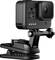 Black action camera mounted on a stable bracket. The display shows recording information. Ideal for dynamic shots.
