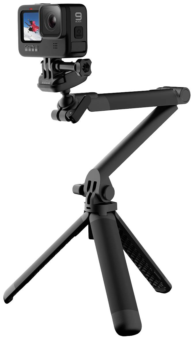 Camera on an adjustable tripod, ready for recording. It is viewed from the side, with a focus on flexibility and stability.