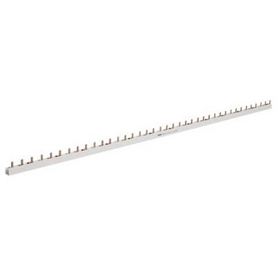 Pictured is a long, white copper busbar with several evenly distributed vertical connections, used in electrical installation.