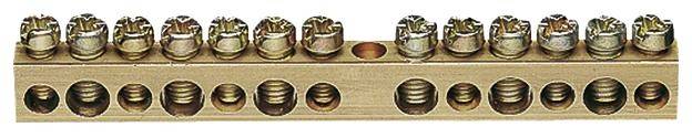 Brass earthing strips with multiple screw connections for electrical cables, used for secure earthing in electrical installations.