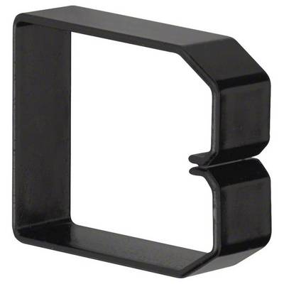 Black, square metal clip with an open side, likely used for holding or fastening flat objects.