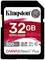 Kingston SD card with 32 GB storage, Class 10 speed, suitable for HD video recording and fast data transfer.