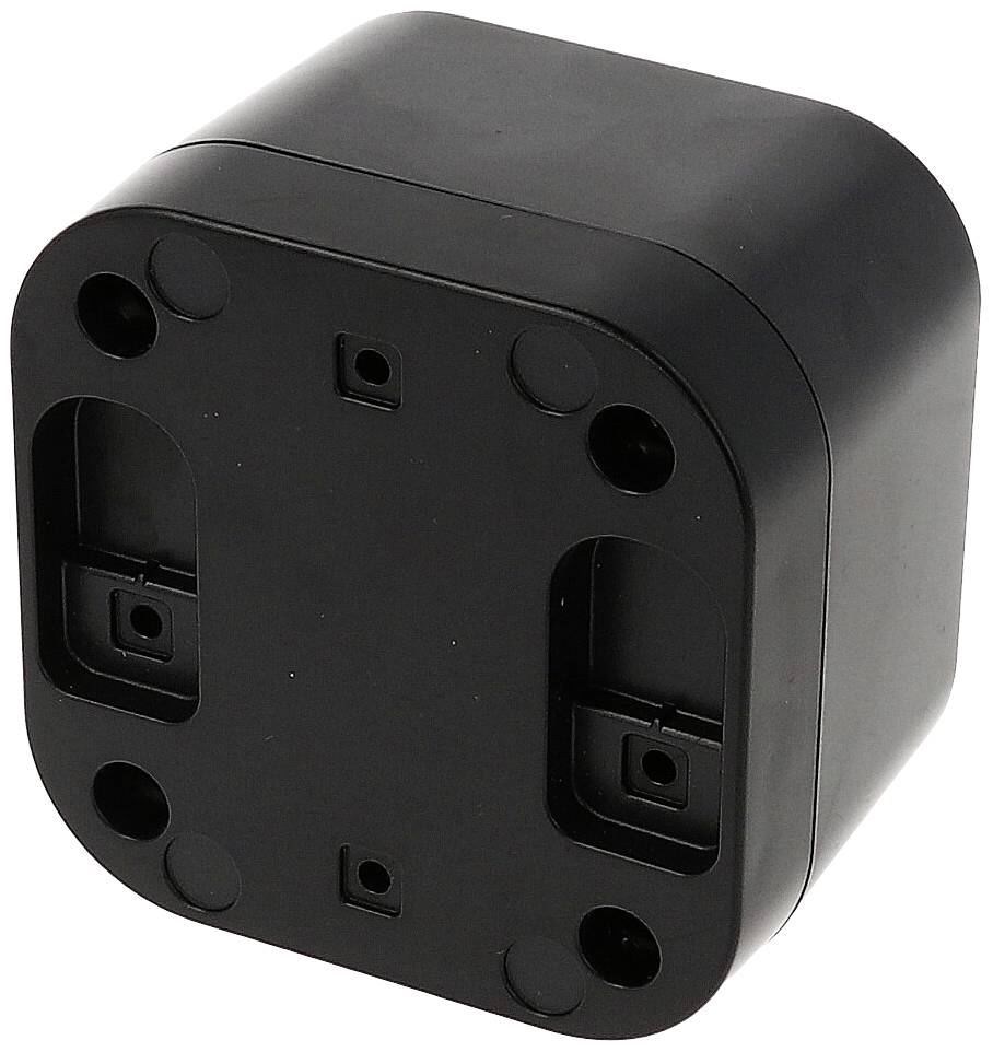 Black, rectangular plastic housing with rounded corners and multiple openings on the top surface for attachment or mounting.