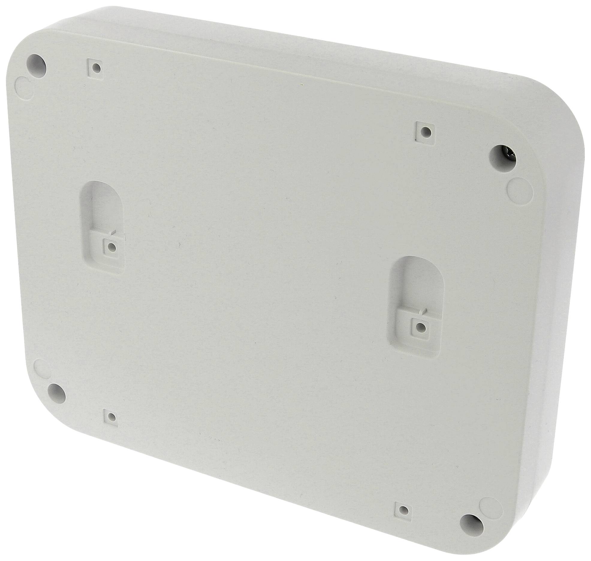 A white, rectangular plastic cover with rounded corners and four mounting holes at the corners.
