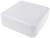 A white, square plastic enclosure with rounded corners, sealed.