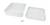 A white, rectangular plastic casing with its lid removed, with four screws in front of it.